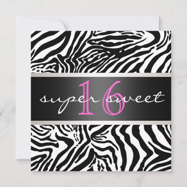 Zebra Sweet Sixteen Invitation (Front)