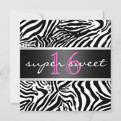 Zebra Sweet Sixteen Invitation