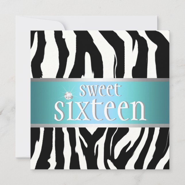 Zebra Sweet Sixteen Invitation (Front)