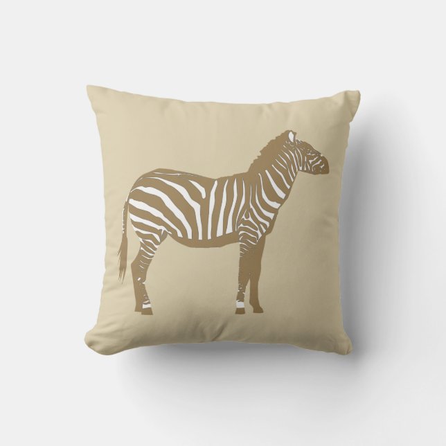 Zebra - Taupe Tan and White Throw Pillow (Front)