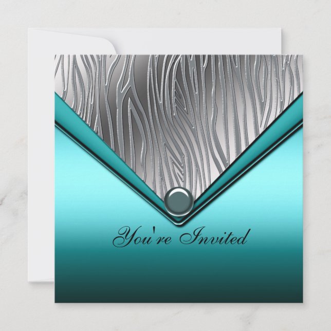 Zebra Teal Blue 21st Birthday Party Invitation (Front)