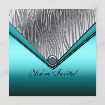 Zebra Teal Blue 21st Birthday Party Invitation by InvitationCentral at Zazzle