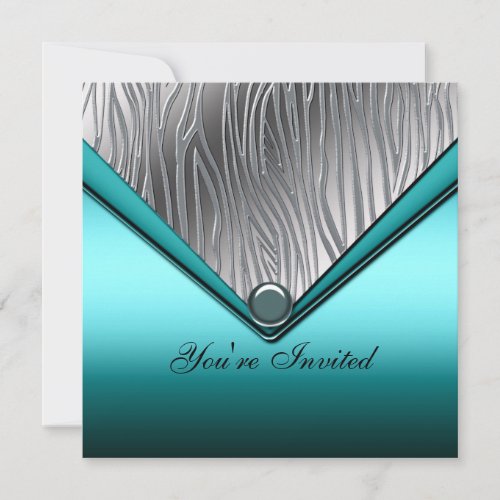 Zebra Teal Blue 21st Birthday Party Invitation