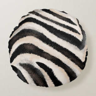 Zebra Texture: Hand Drawing, African. Round Pillow