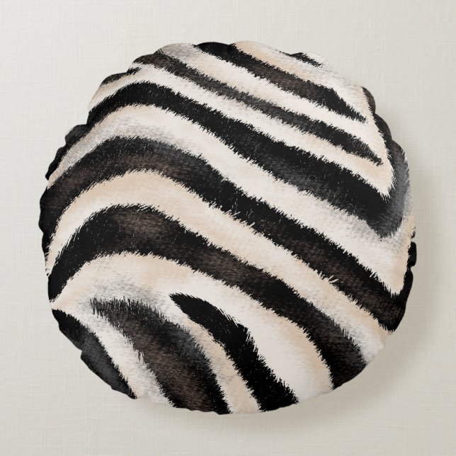 Zebra Texture: Hand Drawing, African. Round Pillow (Front)