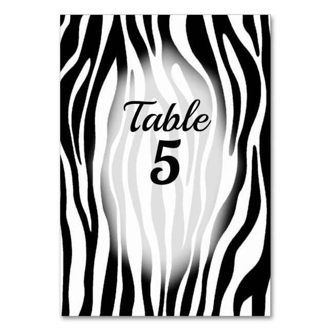 Zebra Theme Table Numbers (Front)