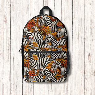 Zebra Tiger Animal Skin Pattern Modern Monogram Printed Backpack