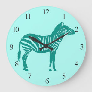 Zebra - Turquoise and Aqua Large Clock