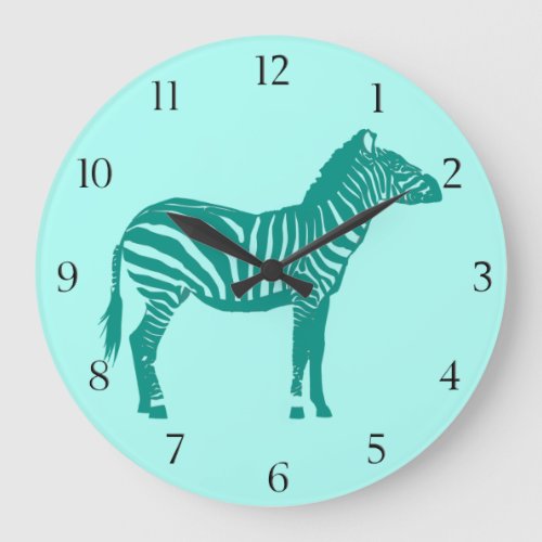 Zebra _ Turquoise and Aqua Large Clock