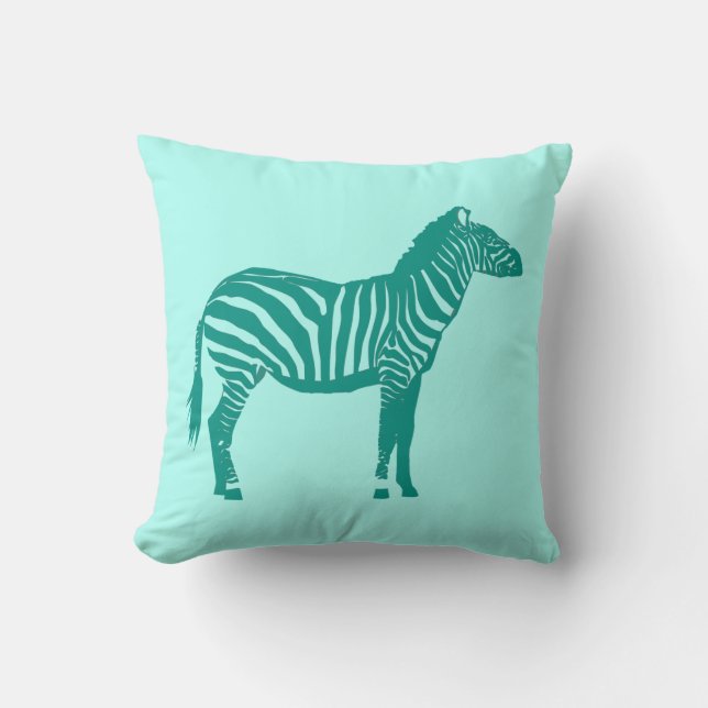 Zebra - Turquoise and Aqua Throw Pillow (Front)