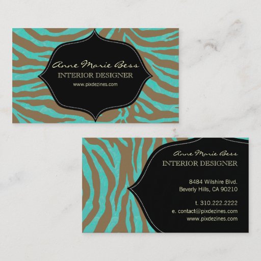 Customizable Zebra + turquoise Damask  business cards