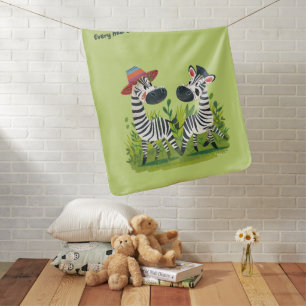 Zebra Twins in the Wild and personalized name Baby Blanket