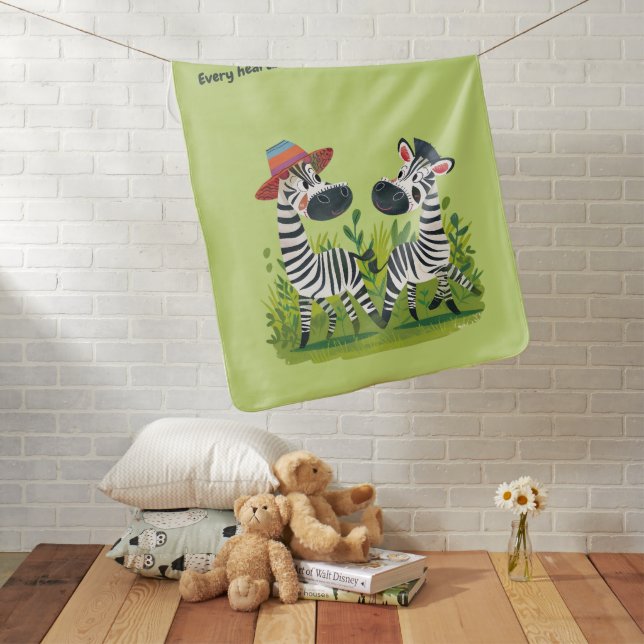 Zebra Twins in the Wild and personalized name Baby Blanket (In Situ)