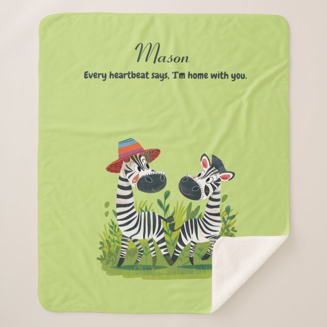 Zebra Twins in the Wild and Personalized Name Sherpa Blanket (Front)