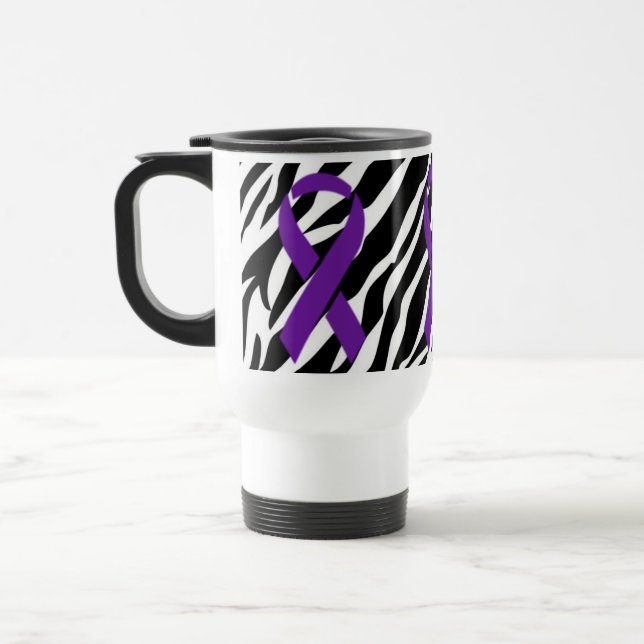 Zebra w/Purple Ribbon Travel Mug (Left)