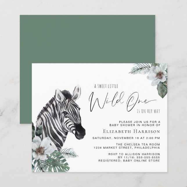 Zebra Watercolor Baby Shower Invitation (Front/Back)