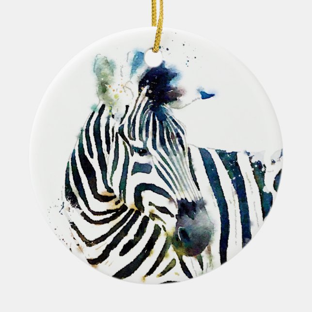 Zebra Watercolor Ceramic Ornament (Front)