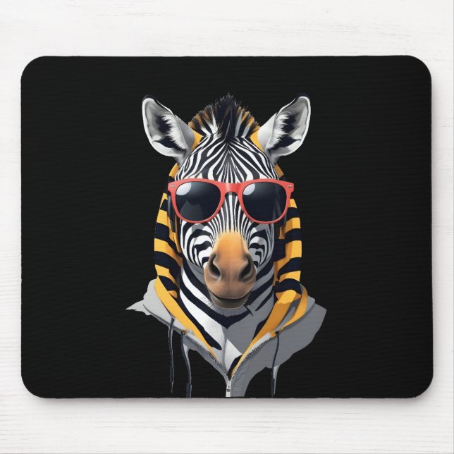 Zebra Wearing Hoodie Funny Cool Animal Character  Mouse Pad (Front)