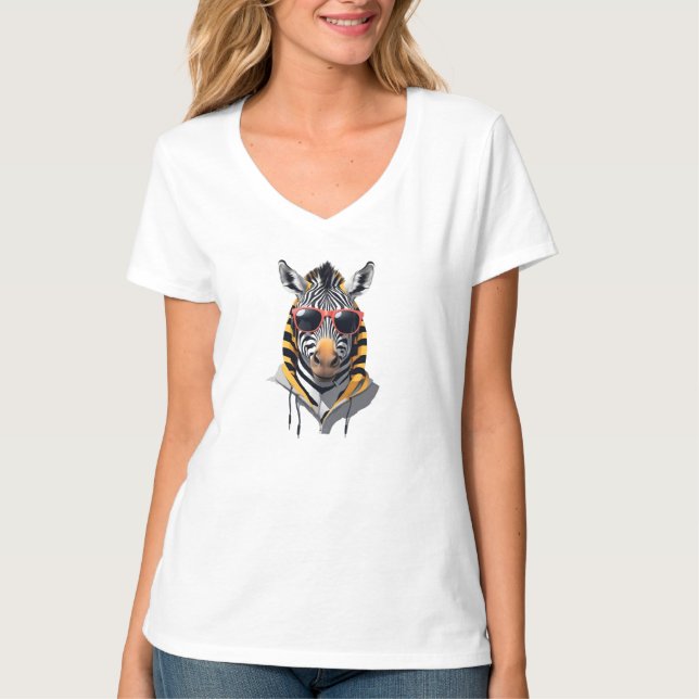 Zebra Wearing Hoodie Funny Cool Animal Character  T-Shirt (Front)