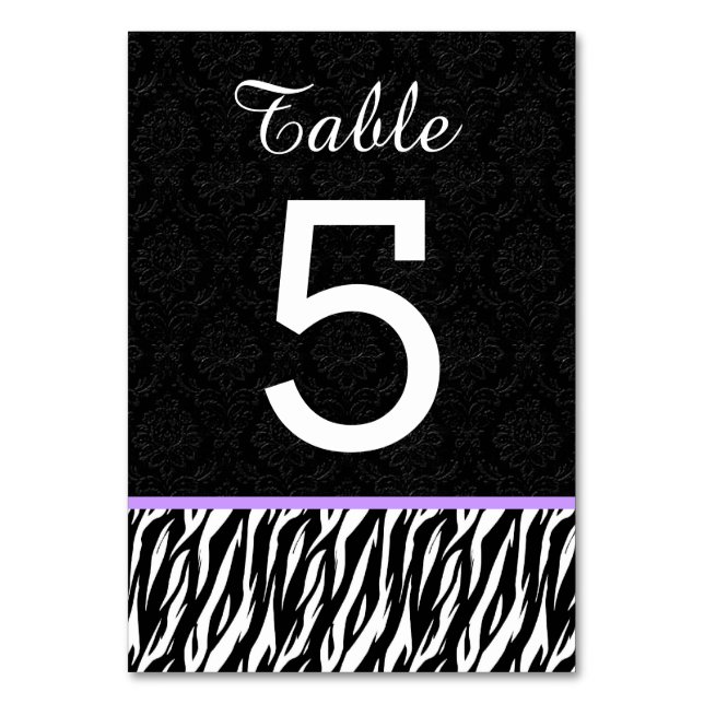 ZEBRA Wedding Table Number 5 with PURPLE (Front)