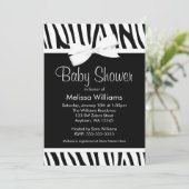 Zebra White Printed Bow Baby Shower Invitation (Standing Front)