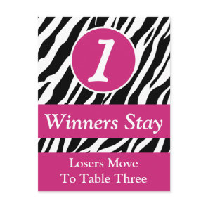 Zebra Wild Animal Print Bunco Table Number Card #1