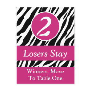 Zebra Wild Animal Print Bunco Table Number Card #2