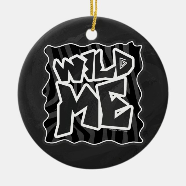 Zebra Wild me Black and Gray Ceramic Ornament (Front)