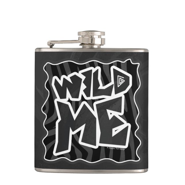 Zebra Wild me Black and Gray Hip Flask (Front)