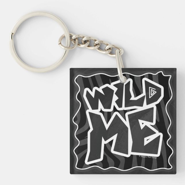 Zebra Wild me Black and Gray Keychain (Front)