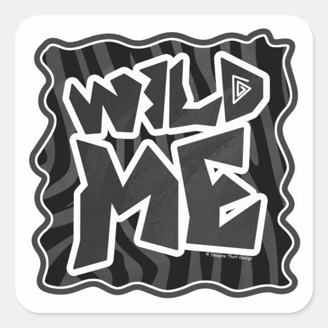 Zebra Wild me Black and Gray Square Sticker (Front)
