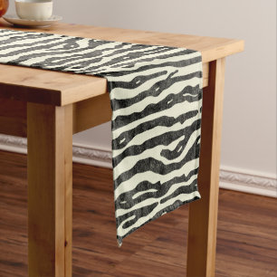 Zebra Wildlife Animal Striped Black Ecru Pattern Short Table Runner