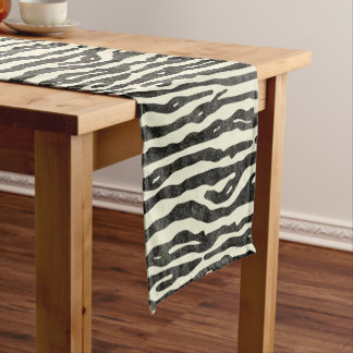 Zebra Wildlife Animal Striped Black Ecru Pattern Short Table Runner