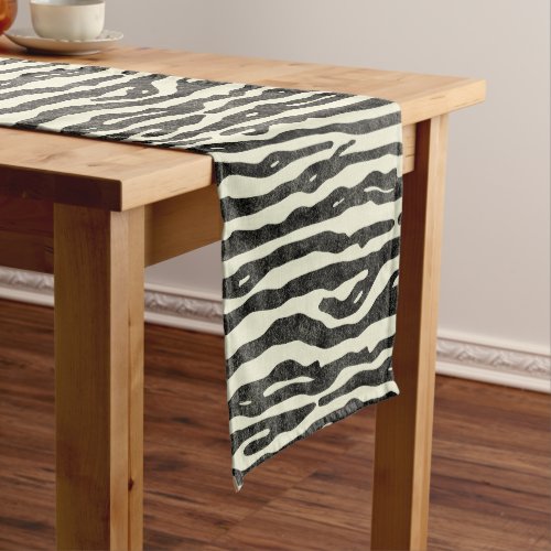 Zebra Wildlife Animal Striped Black Ecru Pattern Short Table Runner