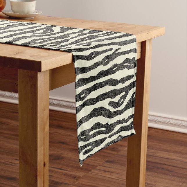 Zebra Wildlife Animal Striped Black Ecru Pattern Short Table Runner (In Situ)