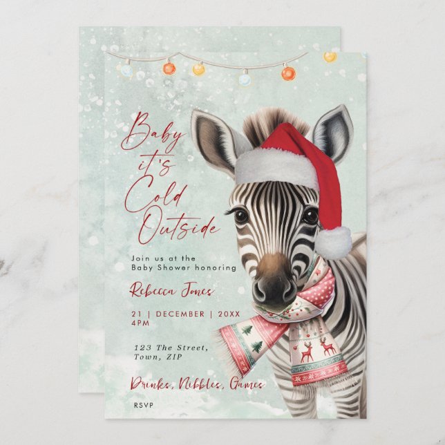 zebra winter baby shower invitation (Front/Back)