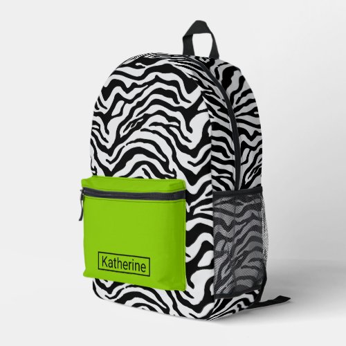 Zebra with brat green printed backpack