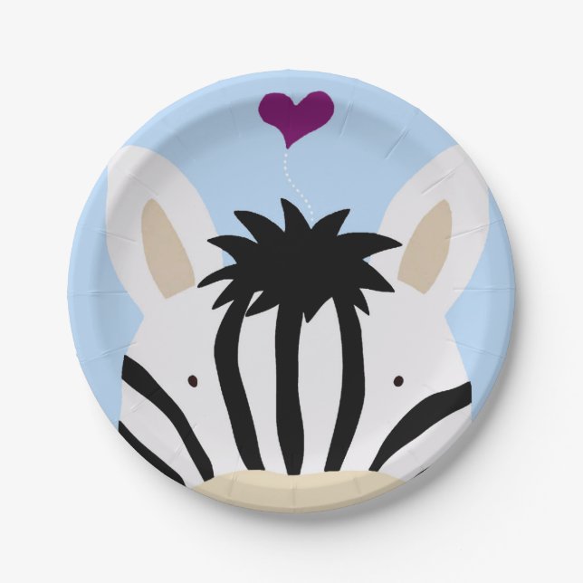 Zebra with Heart Paper Plates (Front)