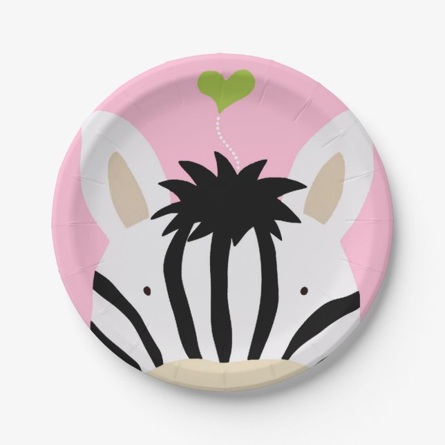 Zebra with Heart Paper Plates (Front)