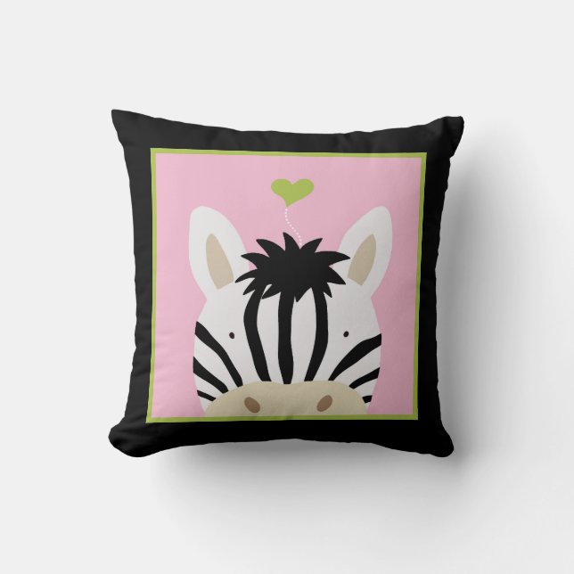 Zebra with Heart Throw Pillow (Front)