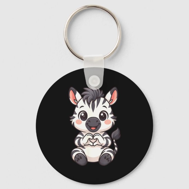 Zebra with heart women girls kids heart cute zebra keychain (Front)