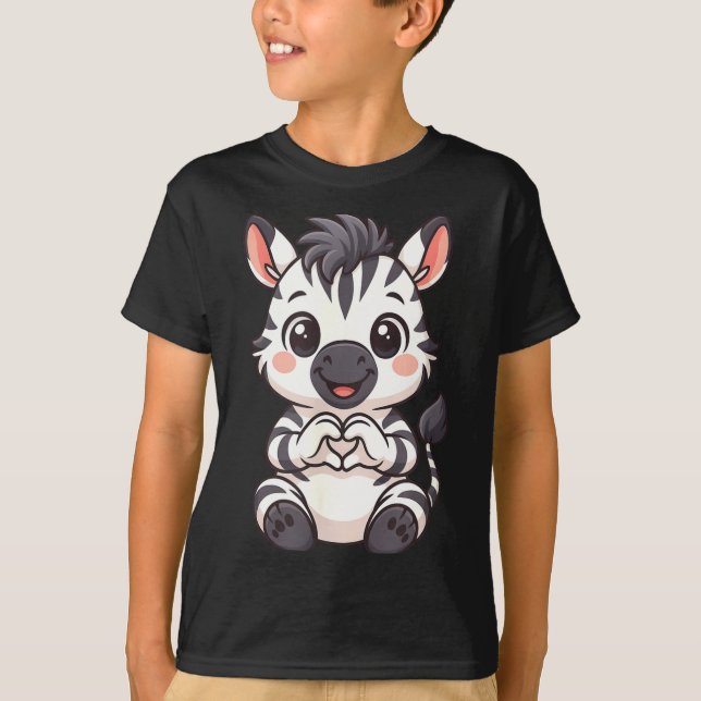 Zebra with heart women girls kids heart cute zebra T-Shirt (Front)