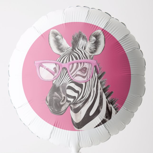 Zebra with Pink Glasses Balloon (Front)