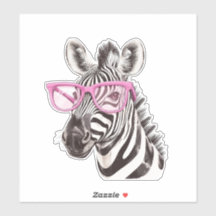 Zebra with Pink Glasses Custom-Cut Vinyl Sticker