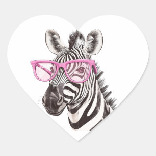 Zebra with Pink Glasses Heart Sticker