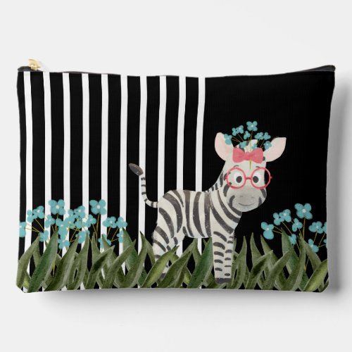 Zebra With Pink Glasses Large Accessory Pouch
