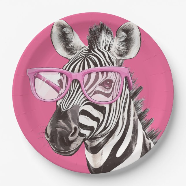 Zebra with Pink Glasses Paper Plates (Front)