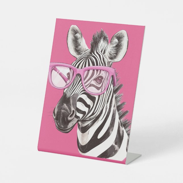 Zebra with Pink Glasses Party Sign (Front)