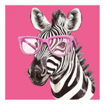Zebra with Pink Glasses Poster