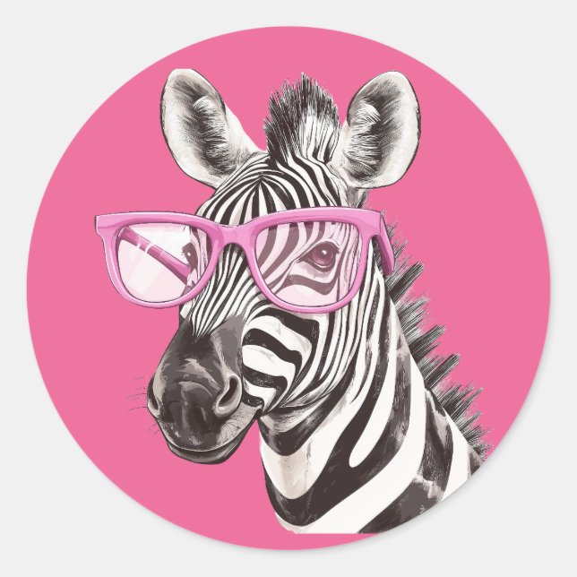 Zebra with Pink Glasses Sticker (Front)
